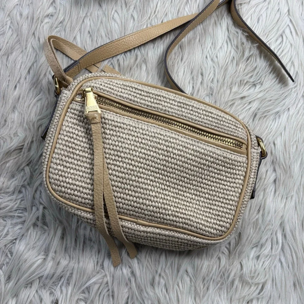 Aimee Kestenberg Woven Straw Crossbody Bag Coastal Resort Vacation Beach Boho